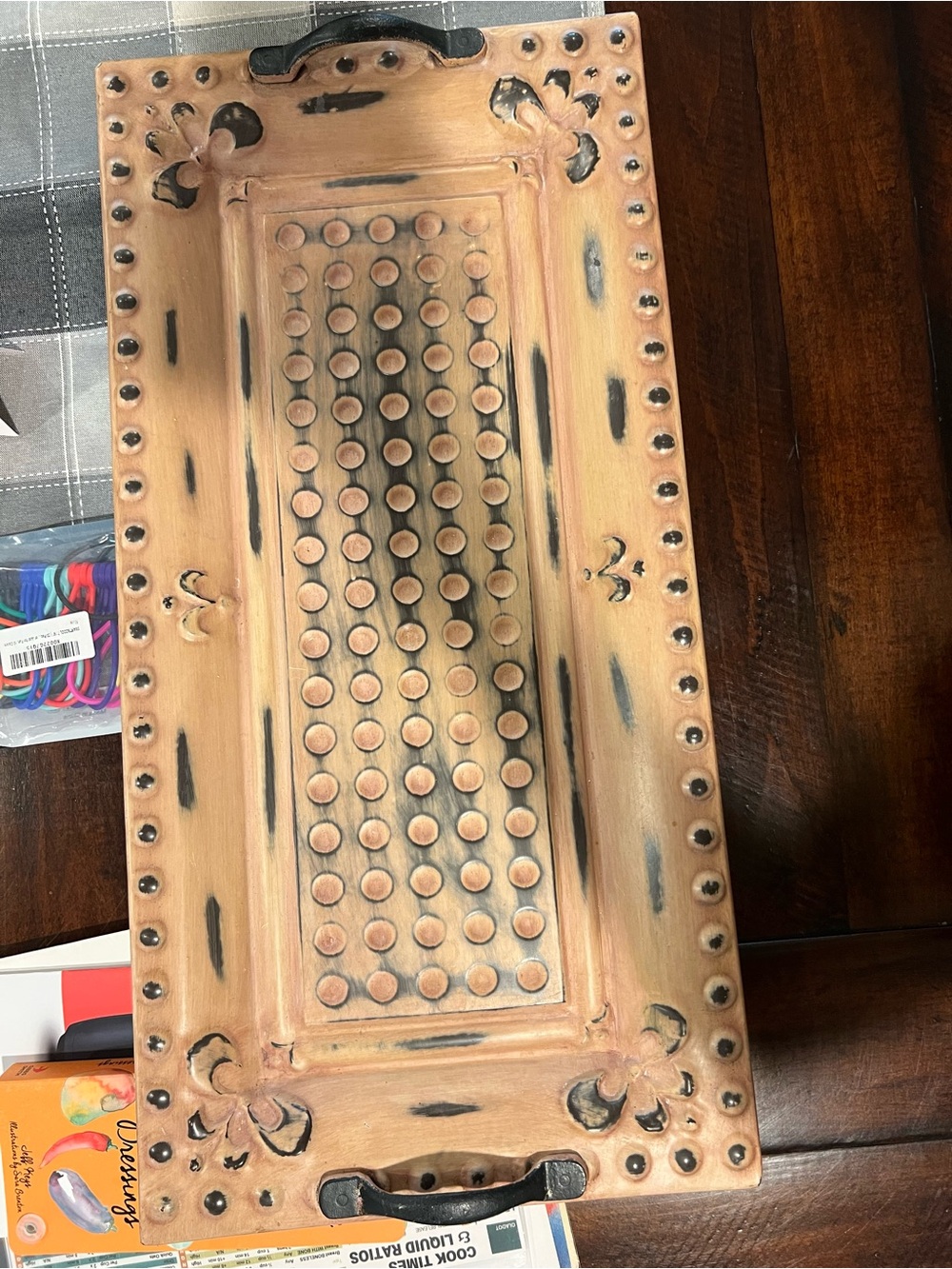 Metal Decorative Serving Tray with Studded Detail -